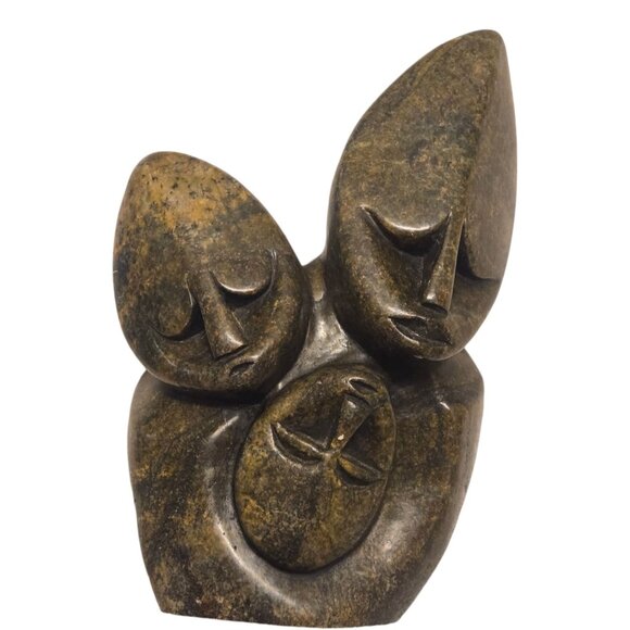Carved Stone Family Sculpture Trio Statue Home Decor Carving 8 inch - Picture 1 of 16